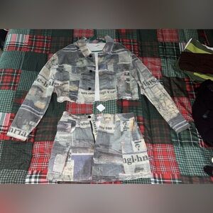 Fashion Nova Gray Newspaper Print Skirt Set